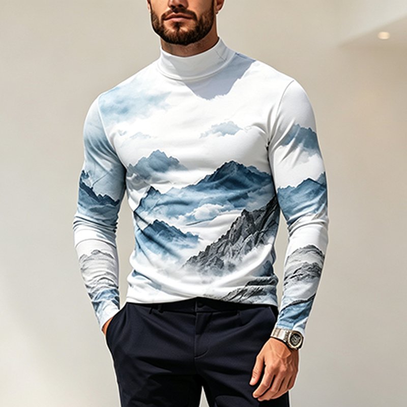 Men's Fashion – Tops TSS13 – Men's Mock Neck Long-Sleeve T-Shirt